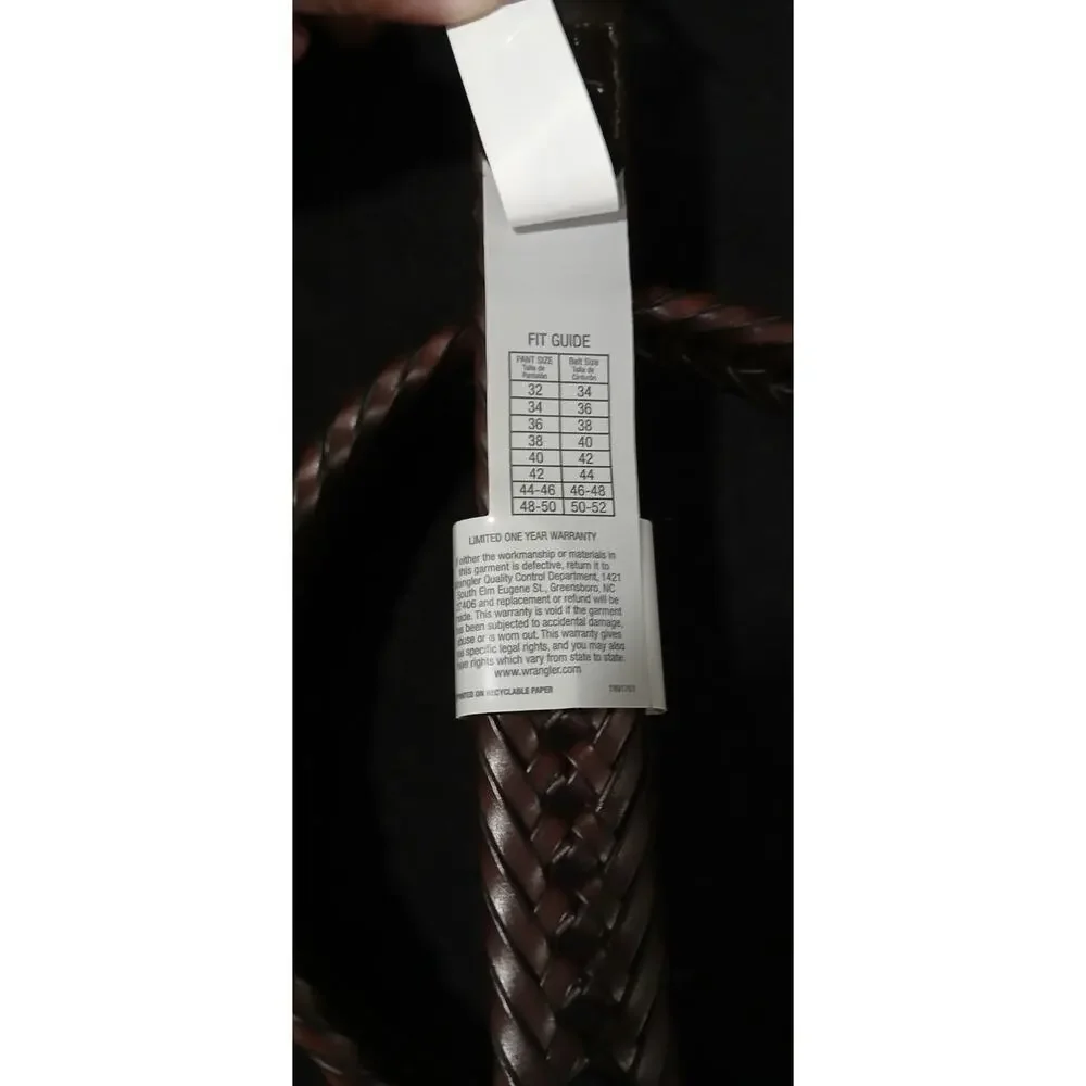 Wrangler Leather Braided Belt Size 48 Bonded Leather Dark Brown Chestnut